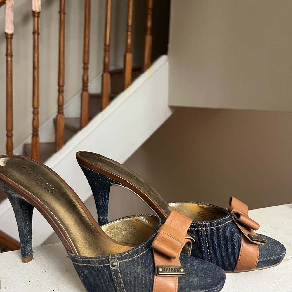 GUESS Denim and Tan Heels